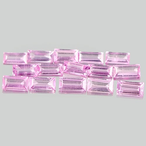 Natural Pink Sapphire 1.24 Ct. 15 Pcs. Baguette Shape 3.8 x 1.9 Mm Gemstones From Madagascar: Product ID: 806159204 Product Name: Natural Pink Sapphire Weight: 1.24 CT. Size: 3.8 x 1.9 x 1.2 MM. Shape: Baguette Color: Pink Clarity:VSI Luster: Good Gems Origin: Madagascar Treatment: Heated Crys