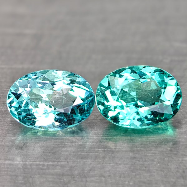 Natural Neon Blue Paraiba Color Apatite 0.92 Ct. 2 Pcs Oval Shape 5.5 x 4.1 Mm Gemstones From: Product ID: 800613609 Product Name: Natural Apatite Weight: 0.92 CT. Size: 5.5 x 4.1 x 3 MM. Shape: Oval Color: Neon Blue Clarity:VSI Luster: Good Gems Origin: Tanzania Treatment: Unheated Crystal Str
