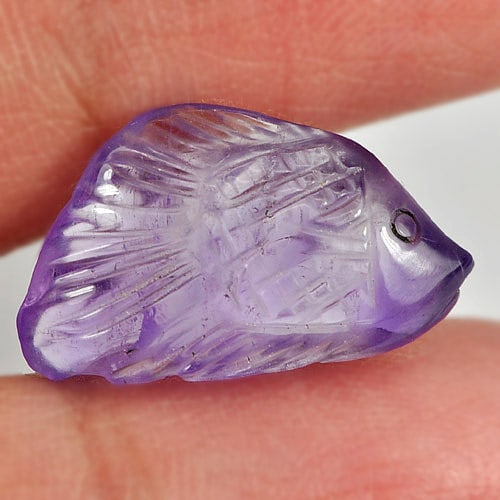 Violet Amethyst 6.88 Ct. Fish Carving Size 19.1 x 11 Mm. Natural Gemstone From Brazil (1 of 3)