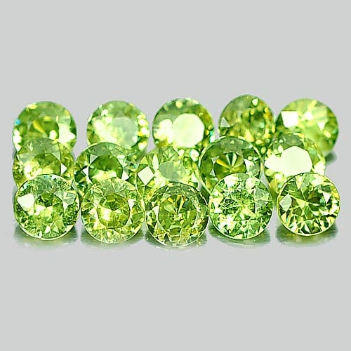 Natural Yellowish Green Demantoid Garnet 1.51 Ct. 15 Pcs. Round Diamond Cut 2.8 Mm. Unheated: Product ID: 802933247 Product Name: Natural Demantoid Weight: 1.51 CT. Size: 2.8 x 2.8 x 1.7 MM. Shape: Round Diamond Cut Color: Yellowish Green Clarity:VSI Luster: Good Gems Origin: Madagascar Treatm