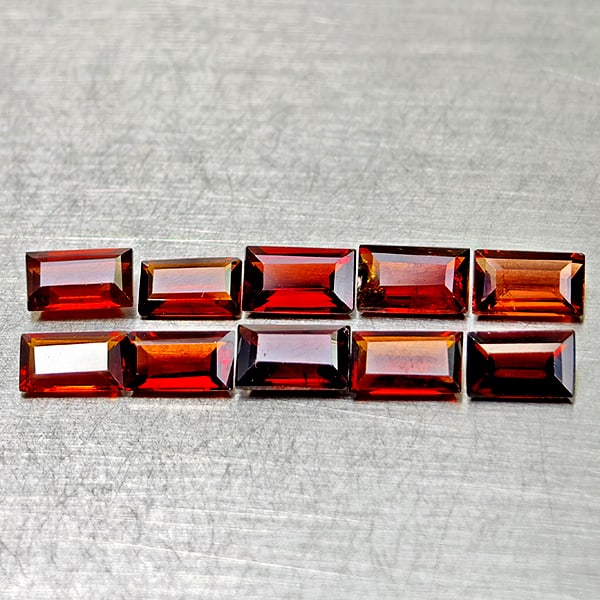 Natural Orangish Red Garnet 3.06 Ct. 10 Pcs Baguette Shape 5.1 x 3.2 Mm Gemstones From Tanzania: Product ID: 802936470 Product Name: Natural Red Garnet Weight: 3.29 CT. Size: 5.1 x 3.2 x 2 MM. Shape: Baguette Color: Orangish Red Clarity:VSI Luster: Very Good Gems Origin: Tanzania Treatment: Unhea