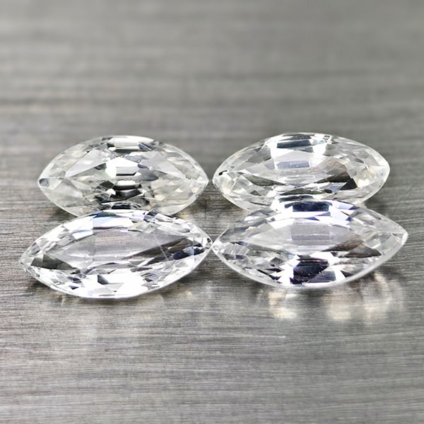 Natural White Zircon 2.91 Ct. 4 Pcs Marquise Shape 7.9 x 3.8 Mm Gemstones From Cambodia: Product ID: 807742982 Product Name: Natural Zircon Weight: 2.91 CT. Size: 7.9 x 3.8 x 2.2 MM. Shape: Marquise Color: White Clarity:VSI Luster: Good Gems Origin: Cambodia Treatment: Heated Crystal Stru