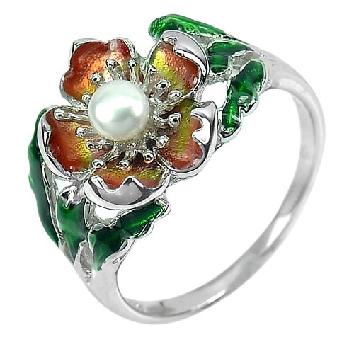 Natural White Pearl 925 Sterling Silver Ring Jewelry Size 7 (1 of 3)