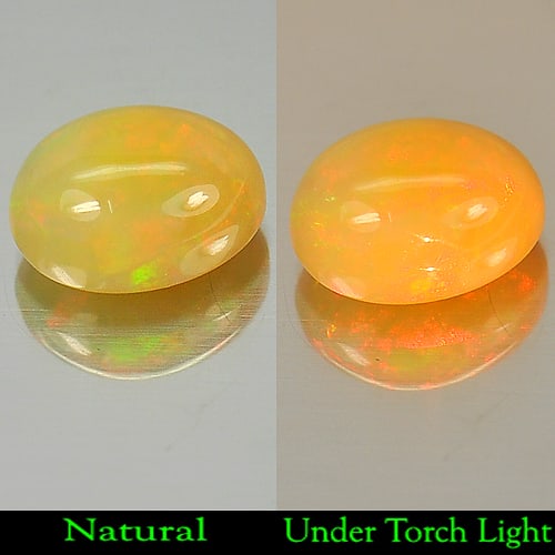 Natural Multi-Color Opal 1.25 Ct. Oval Cabochon Shape 8.3 x 6.6 Mm. Unheated Gemstone: Product ID: 818712895 Product Name: Natural Opal Weight: 1.25 CT. Size: 8.3 x 6.6 x 4.6 MM. Shape: Oval Cabochon Color: Multi Color Clarity:Opaque Luster: Strong Iridescent Gems Origin: Ethiopia Treat