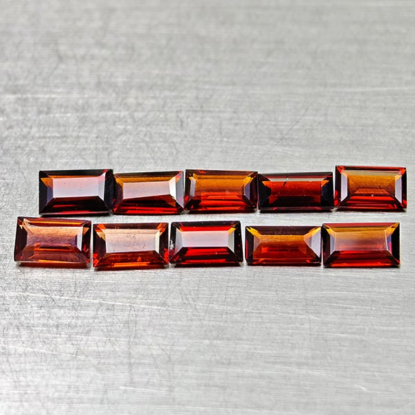 Natural Orangish Red Garnet 2.73 Ct. 10 Pcs Baguette Shape 5 x 3.1 Mm Gemstons From Tanzania: Product ID: 802936465 Product Name: Natural Red Garnet Weight: 3.43 CT. Size: 5 x 3.1 x 16 MM. Shape: Baguette Color: Orangish Red Clarity:VSI Luster: Very Good Gems Origin: Tanzania Treatment: Unheat