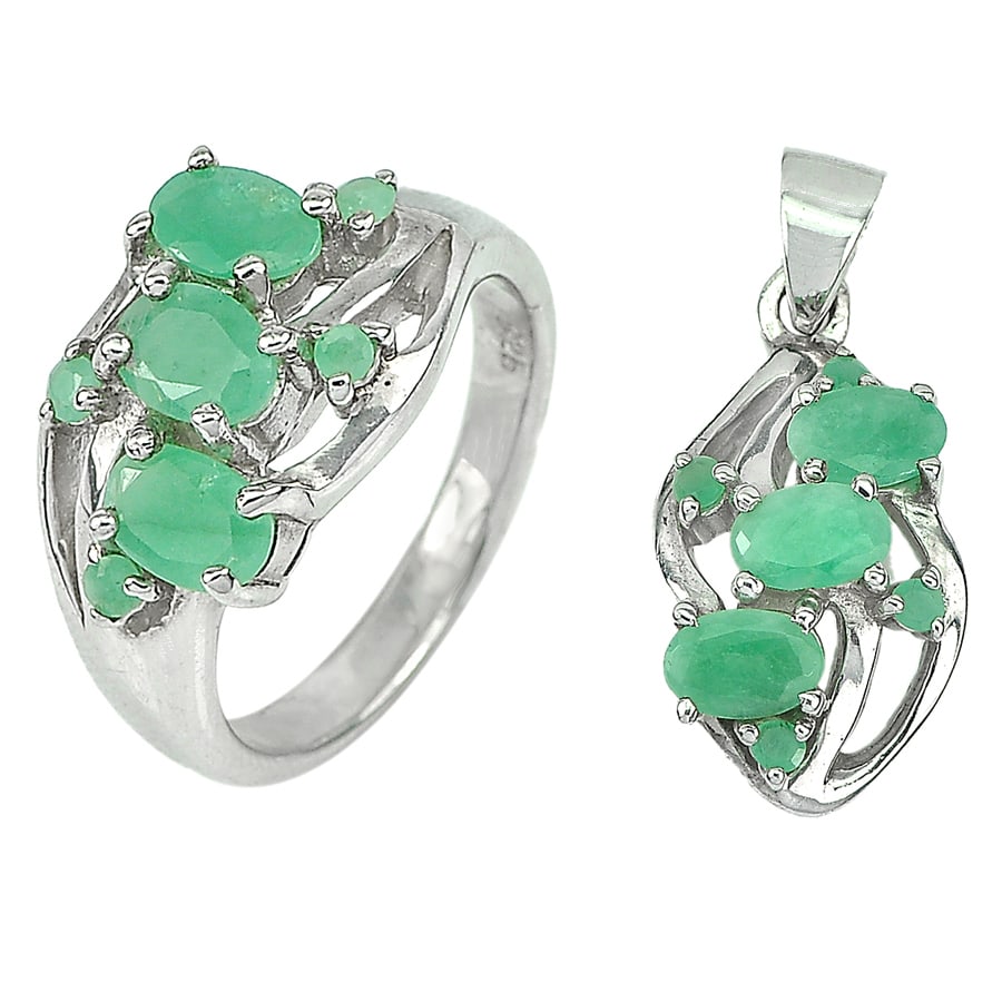 Natural Green Emerald 925 Sterling Silver Ring Size 6 and Pendant 8.94 G. (1 of 3)