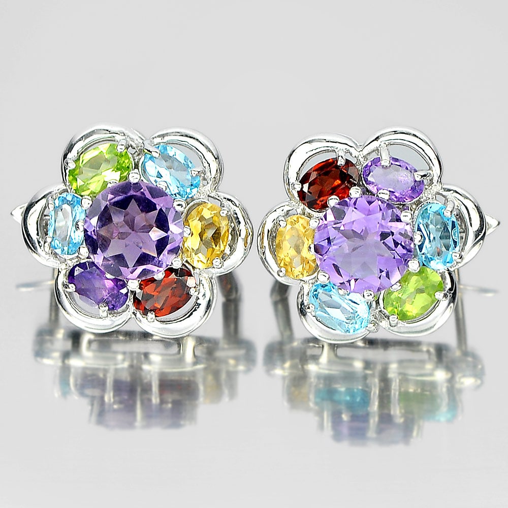 Natural Gems Amethyst Topaz Citrine Peridot Garnet 925 Sterling Silver Earrings Jewelry13.77 G. (1 of 3)