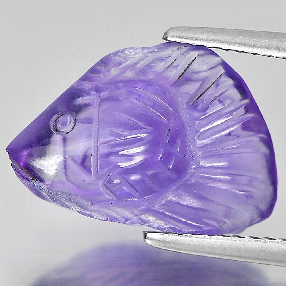 Natural Purple Amethyst 5.39 Ct. Fish Carving 15.6 x 10.6 Mm. Gemstone From Brazil (1 of 3)