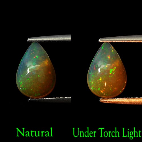 Multi Color Opal 1.10 Ct. Pear Cabochon Shape 10 x 7 Mm. Natural Unheated Gemstone From Ethiopia: Product ID: 818727109 Product Name: Natural Opal Weight: 1.10 CT. Size: 10 x 7 x 3.5 MM. Shape: Pear Cabochon Color: Multi-Color Clarity:Semi - Transparent Luster: Iridescent Gems Origin: Ethiopia Tre