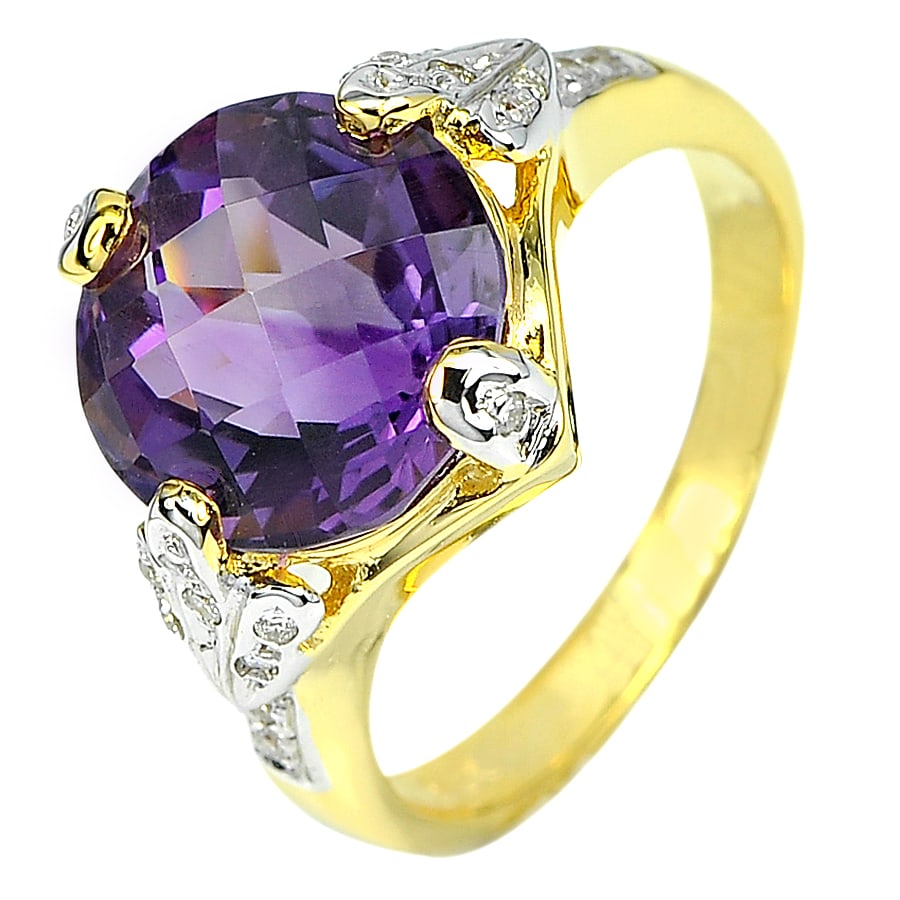 Natural Violet Amethyst 4.78 Ct. and Diamond 0.09 Ct.14K Yellow Gold Ring Jewelry 5.30 G. with Size (1 of 3)