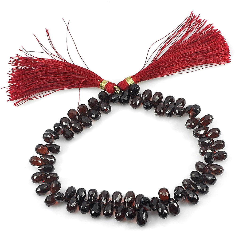 Natural Red Garnet Beads 143.20 Ct. Briolette Shape With Drilled 8.2 x 5 Mm. Length 8.5 Inch (1 of 3)