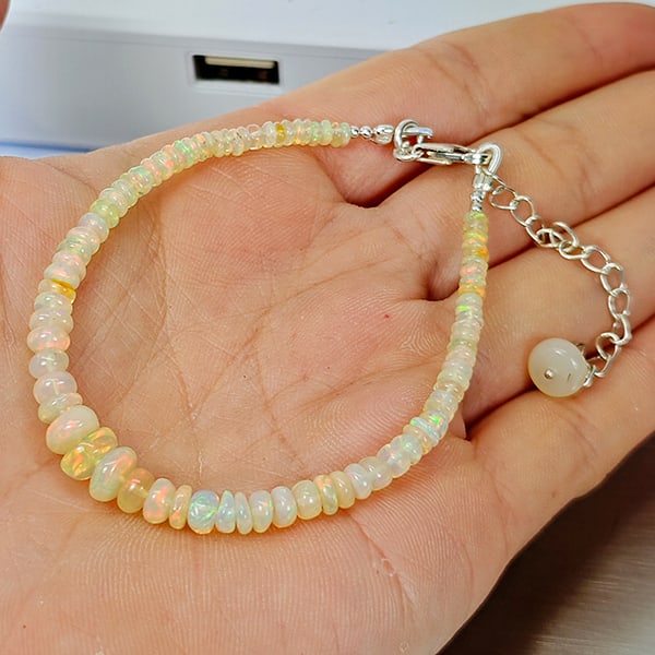 Natural Multi Color Opal 925 Sterling Silver Jewelry Bangle 4.05 Grams Length 9.5 Inch (1 of 3)