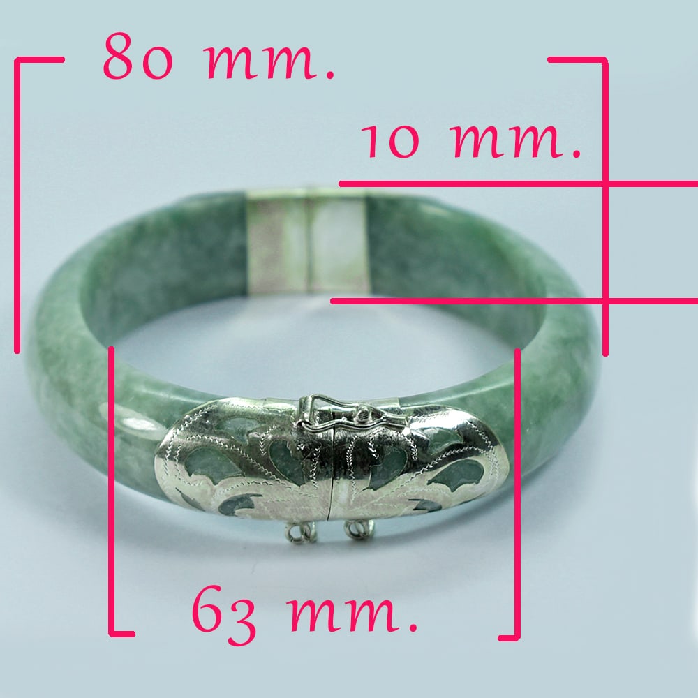 Natural Green Jade Bangle 367.74 Ct. Diameter 63 Mm. With Silver Jewelry (1 of 3)