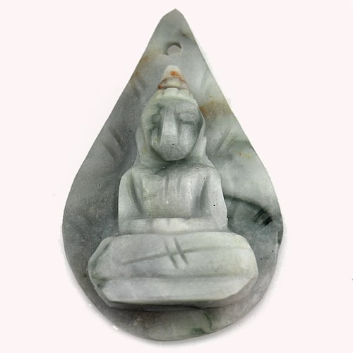 White Green Jade Buddha Carving with Drilled Pendant 42.40 Ct. Natural Gemstone: Product ID: 819812028 Product Name: Natural Jade Weight: 42.40 CT. Size: 37 x 29 x 8 MM. Shape: Buddha Carving Color: Green Clarity:Opaque Luster: Good Gems Origin: Thailand Treatment: Unheated Crysta