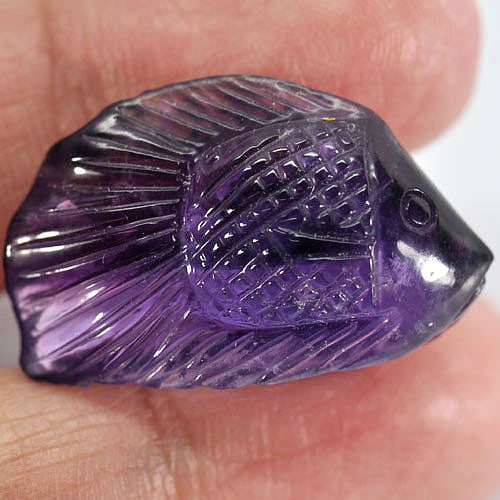 Natural Purple Amethyst 29.91 Ct. Fish Carving 20.5 x 10.4 Mm. Unheated Gemstone From Brazil (1 of 3)