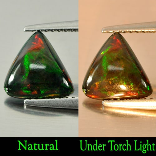 Natural Play Of Color Rainbow Fire Red Black Opal 0.88 Ct. Trilliant Shape 8.1 x 9.2 Mm.  Gemstone (1 of 3)