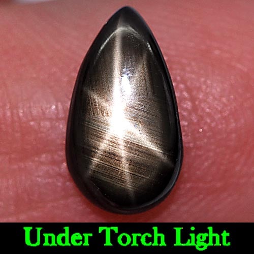 Natural Black Star Sapphire 6 Rays 1.73 Ct. Pear Cabochon Shape 10.3 x 5.9 Mm. Gemstone (1 of 3)