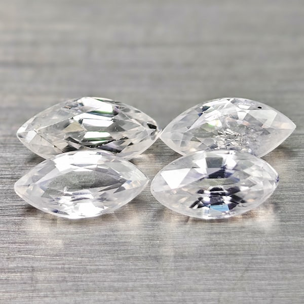 Natural White Zircon 2.58 Ct. 4 Pcs. Marquise Shape 7.6 x 3.7 Mm Gemstones From Cambodia: Product ID: 807743000 Product Name: Natural Zircon Weight: 2.58 CT. Size: 7.6 x 3.7 x 3 MM. Shape: Marquise Color: White Clarity:VSI Luster: Good Gems Origin: Cambodia Treatment: Heated Crystal Struct