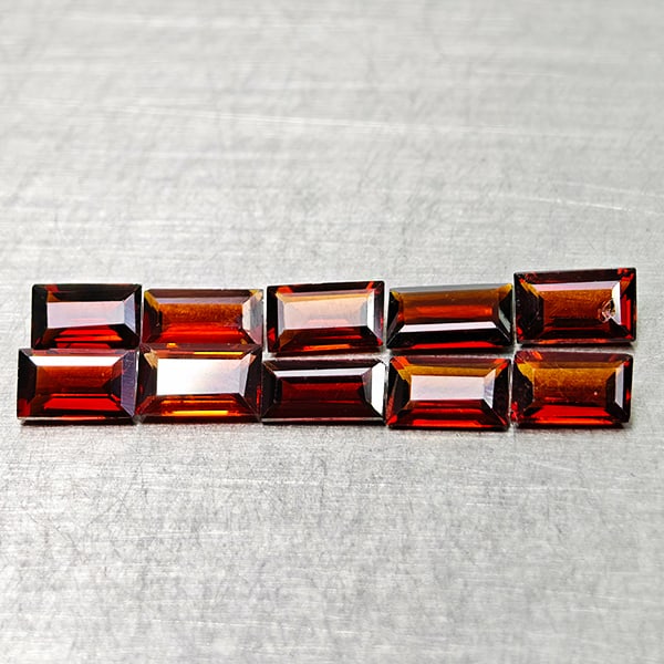 Natural Orangish Red Garnet 2.89 Ct. 10 Pcs Baguette Shape 5.5 x 3.1 Mm Gemstones From Tanzania: Product ID: 802936532 Product Name: Natural Red Garnet Weight: 2.89 CT. Size: 5.5 x 3.1 x 2.3 MM. Shape: Baguette Color: Orangish Red Clarity:VSI Luster: Very Good Gems Origin: Tanzania Treatment: Unh