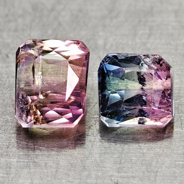 Natural Multi Color Pink Tourmaline 1.07 Ct. 2 Pcs Octagon Shape Gemstone From Nigeria: Product ID: 807250547 Product Name: Natural Tourmaline Weight: 1.07 CT. Size: 4.6 x 3.8 x 3.8 to 3.9 x 3.8 x 3.1 MM. Shape: Octagon Color: Party Color Pink Clarity:VSI Luster: Good Gems Origin: Nigeri