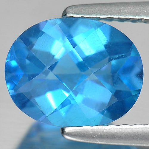 Natural Swiss Blue Topaz 2.25 Ct. Oval Checkerboard Cut 9.1 x 7.2 Mm Gemstone From Brazil: Product ID: 807162374 Product Name: Natural Blue Topaz Weight: 2.25 CT. Size: 9.1 x 7.2 x 4.8 MM. Shape: Oval Checkerboard Color: Blue Clarity:VVS Luster: Good Gems Origin: Brazil Treatment: Treated C