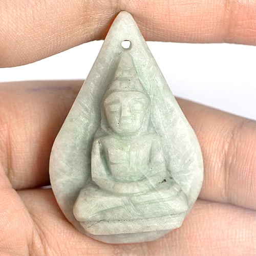 Natural Green Jade 45.32 Ct. Buddha Carving 37 x 25 Mm. Unheated Gemstone: Product ID: 819811961 Product Name: Natural Jade Weight: 45.32 CT. Size: 37 x 25 x 8.8 MM. Shape: Buddha Carving Color: Green Clarity:Opaque Luster: Good Gems Origin: Thailand Treatment: Unheated Crys