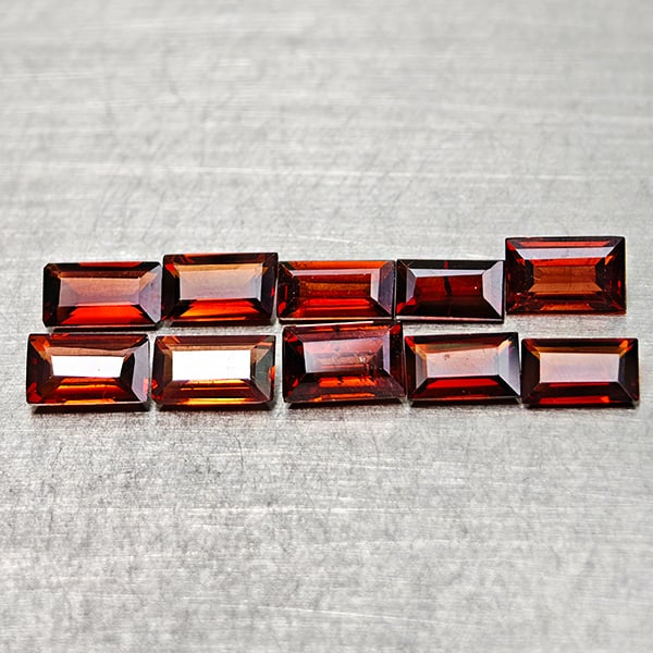 Natural Orangish Red Garnet 2.32 Ct. 10 Pcs Baguette Shape 5 x 2.9 Mm Gemstones From Tanzania: Product ID: 802936526 Product Name: Natural Red Garnet Weight: 2.32 CT. Size: 5 x 2.9 x 1.6 MM. Shape: Baguette Color: Orangish Red Clarity:VSI Luster: Very Good Gems Origin: Tanzania Treatment: Unhea