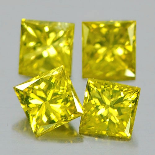 Natural Yellow Loose Diamond 0.30 Ct. 4 Pcs. Square Princess Cut Size 2.5 Mm. (1 of 3)