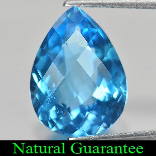 Natural Swiss Blue Topaz 8.52 Ct. Pear Checkerboard Cut 15.1 x 11.3 Mm Gemstone From Brazil: Product ID: 807148423 Product Name: Natural Blue Topaz Weight: 8.52 CT. Size: 15.1 x 11.3 x 6.8 MM. Shape: Pear Checkerboard Color: Swiss Blue Clarity:VSI Luster: Good Gems Origin: Brazil Treatment: T
