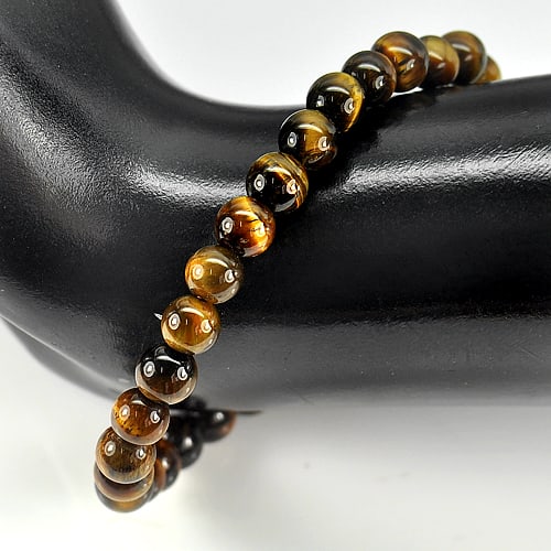 Natural Yellow Brown Tigers Eye Beads Bracelet Length 7 Inch. 50.33 Ct. Gemstone From Thailand (1 of 3)