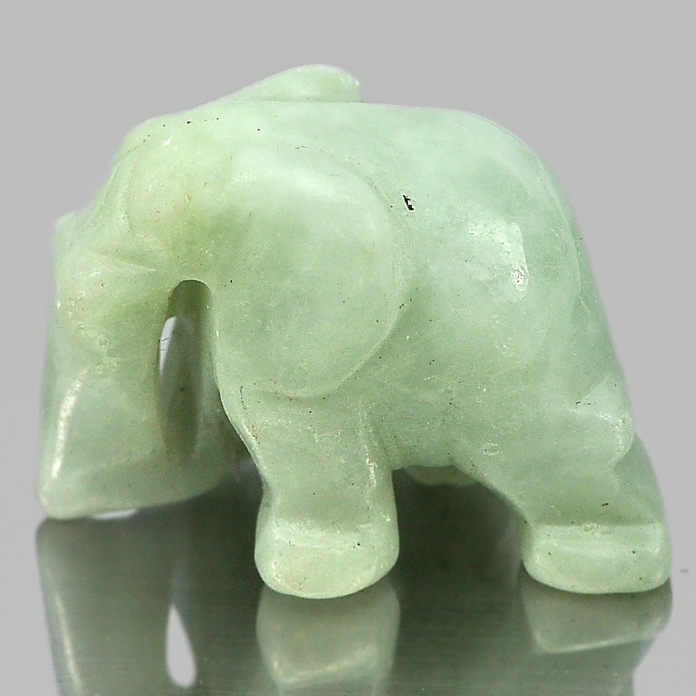 Natural Green Jade 52.59 Ct. Elephant Carving Size 25 x 19 Mm. Gemstone Unheated: Product ID: 819813029 Product Name: Natural Jade Weight: 52.59 CT. Size: 25 x 19 x 15 MM. Shape: Elephant Carving Color: Green Clarity:Opaque Luster: Good Gems Origin: Thailand Treatment: Unheated Cry