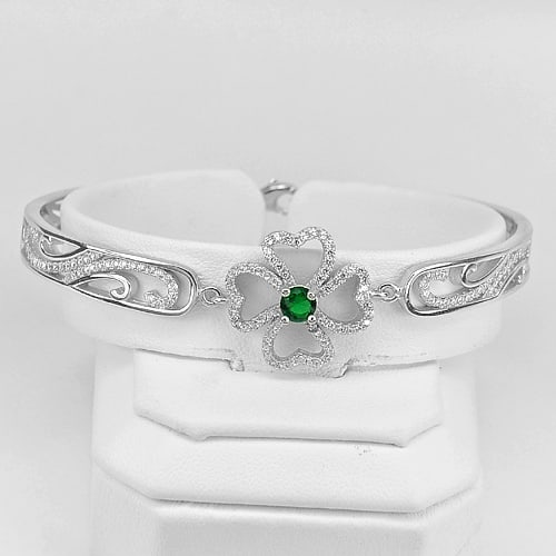 Beautiful Flower Heart Design Real 925 Sterling Silver Jewelry Bangle 14.33 Grams. (1 of 3)