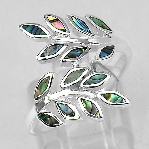 925 Sterling Silver Ring Jewelry Size 7 Nice Color Shell Olive Leaf Design (1 of 3)