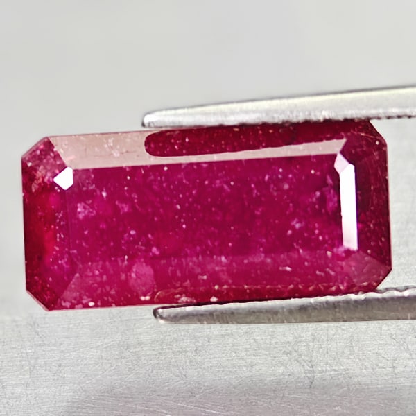 Natural Red Ruby 5.12 Ct. Octagon Shape 14.9 x 7.1 Mm Gemstone From Madagascar: Product ID: 805935186 Product Name: Natural Ruby Weight: 5.12 CT. Size: 14.9 x 7.1 x 3.5 MM. Shape: Octagon Color: Red Clarity:SI Luster: Good Gems Origin: Madagascar Treatment: Heated (Lead-glass fil