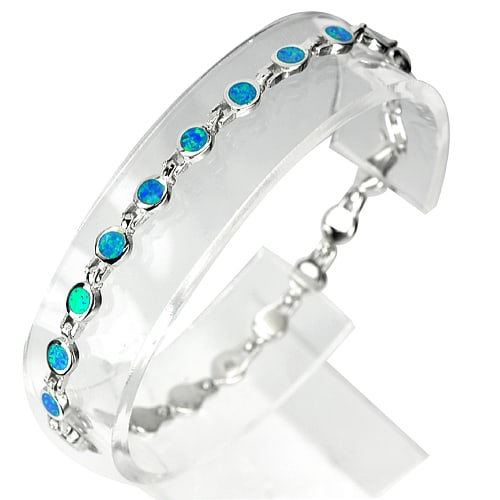 925 Sterling Silver Bracelet Jewelry with Created Multi Color Opal Length 7 Inch. 7.77 Grams (1 of 3)