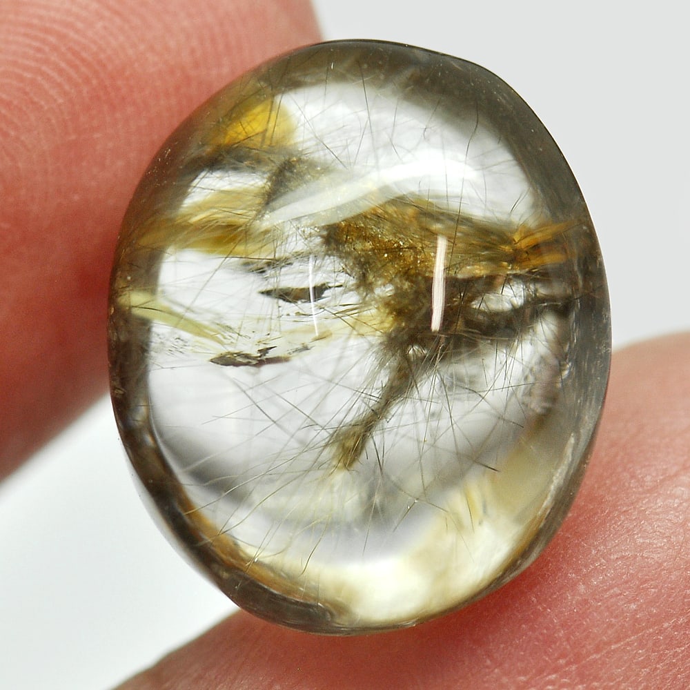 Natural Rutilated Quartz 20.91 Ct. Oval Cabochon Shape 18 x 16 Mm. Unheated Gemstone (1 of 3)