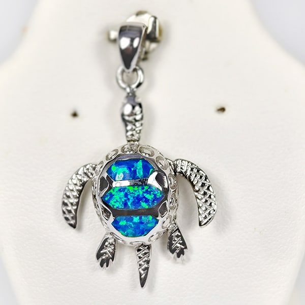 925 Sterling Silver Jewelry Pendant 4.00 Grams With Multi Color Blue Green Created Opal Turtle (1 of 3)