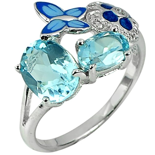 Natural Blue Topaz Butterfly Enamel 925 Sterling Silver Ring Jewelry 3.63 G. Size 8 (1 of 3)