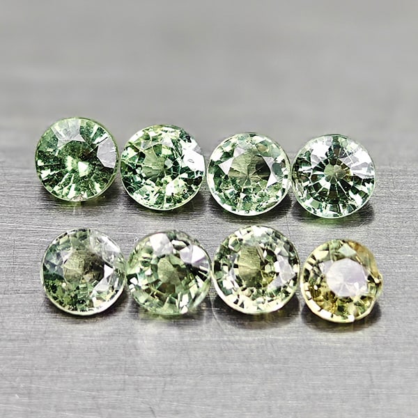 Natural Green Songea Sapphire 2.37 Ct. 8 Pcs Round Shape 3.8 Mm Gemstones From Tanzania: Product ID: 806161973 Product Name: Natural Fancy Color Sapphire Weight: 2.37 CT. Size: 3.8 x 3.8 x 2.5 MM. Shape: Round Color: Green Clarity:VVS Luster: Good Gems Origin: Tanzania Treatment: Heated C