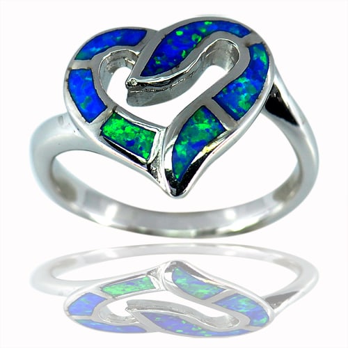 925 Sterling Silver Ring Jewelry Size 7 with Created Multi Color Blue Opal 4.82 G. (1 of 3)