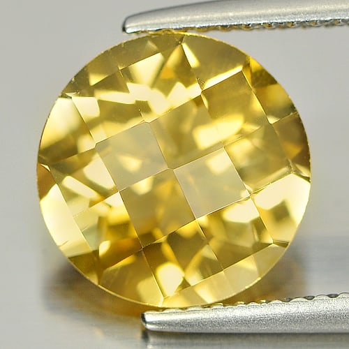 Natural Yellow Citrine 3.22 Ct. Clean Round Checkerboard Cut 10.1 Mm Gemstone From Brazil: Product ID: 801812843 Product Name: Natural Citrine Weight: 3.22 CT. Size: 10.1 x 10.1 x 6.4 MM. Shape: Round Checkerboard Color: Yellow Clarity:IF Luster: Good Gems Origin: Brazil Treatment: Unheated