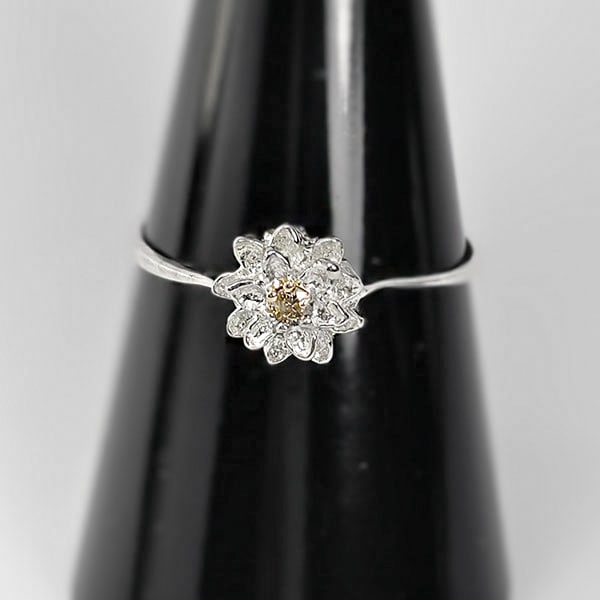 Natural Champagne and White Diamond 0.04 Ct. 925 Sterling Silver Ring Jewelry 0.90 Grams Size 7.5 (1 of 3)
