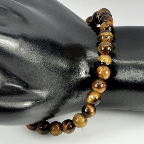Natural Yellow Brown Color Tigers Eye Beads Bracelet Length 7 Inch. 52.80 Ct. Gemstone (1 of 3)