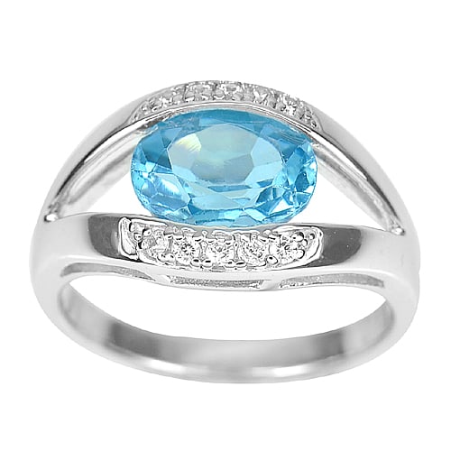Natural Blue Topaz 925 Sterling Silver Ring Jewelry 4.46 G. Size 8 (1 of 3)