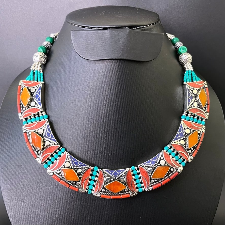 Turquoise, Coral & Lapis Handmade Choker Bold Necklace (1 of 3)