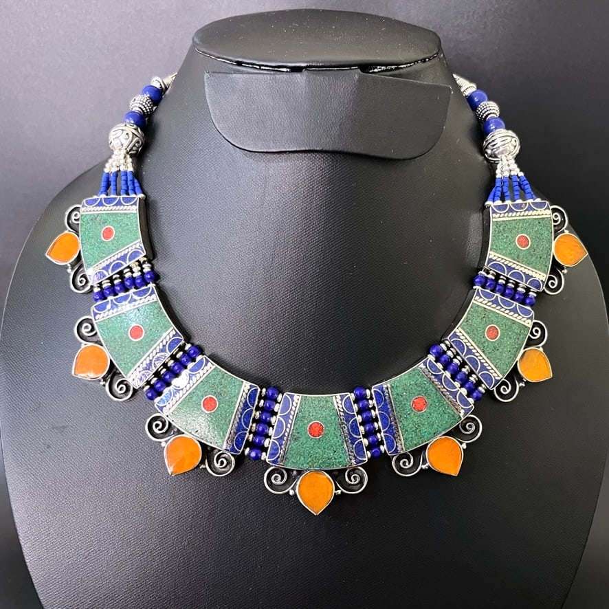 Turquoise & Lapis Handmade Choker Ethnic Necklace (1 of 3)