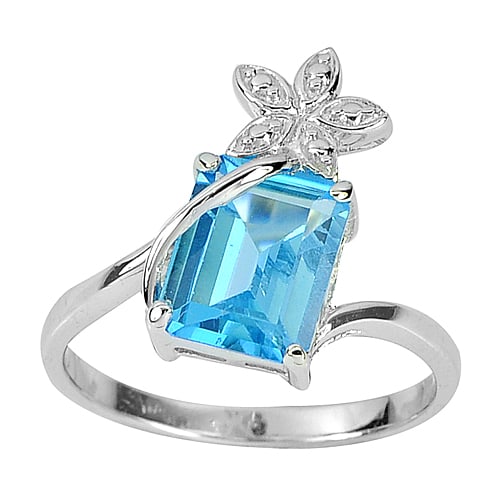 Natural Swiss Blue Topaz 925 Sterling Silver Ring Jewelry 3.89 Grams Size 9 (1 of 3)
