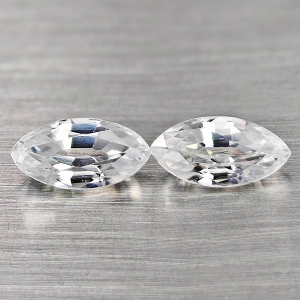 Natural White Zircon 1.46 Ct. 2 Pcs. Marquise Shape 7.2 x 3.7 Mm Gemstones From Cambodia: Product ID: 807742949 Product Name: Natural Zircon Weight: 1.46 CT. Size: 7.2 x 3.7 x 2.9 MM. Shape: Marquise Color: White Clarity:VSI Luster: Good Gems Origin: Cambodia Treatment: Heated Crystal Stru