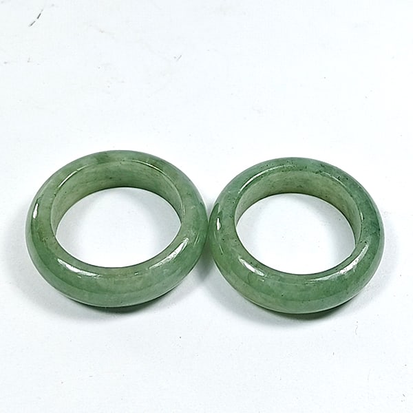 Natural Green Rings Jade 32.45 Ct. 2 Pcs. Size 5 Unheated: Product ID: 818102651 Product Name: Natural Jade Weight: 32.45 CT. Size: 22 x 16 x 3 MM. Shape: Caving Color: Green White Clarity:Opaque Luster: Good Gems Origin: Thailand Treatment: Unheated Crystal