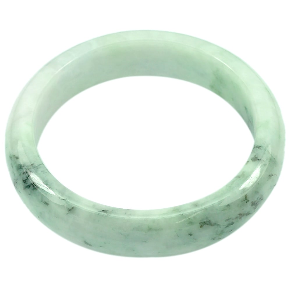 Natural Green Jade Bangle 369.06 Ct. Diameter 58 mm. Unheated Gemstone: Product ID: 819813494 Product Name: Natural Jade Weight: 369.06 CT. Size: 74 x 58 x 16 MM. Shape: Round Color: Green Clarity:Opaque Luster: Good Gems Origin: Thailand Treatment: Unheated Crystal Struc